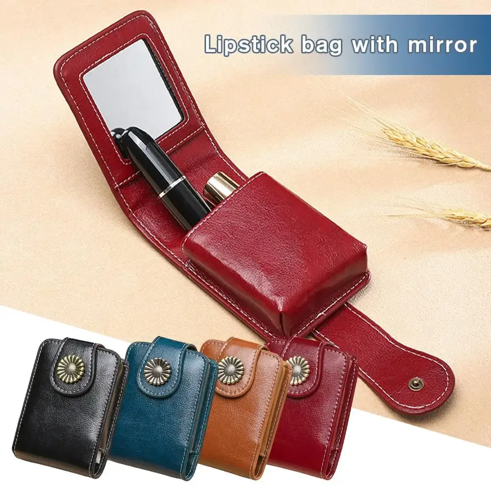 mini sac à rouge à lèvres portable avec miroir, petit sac à cosmétiques avec bouton, mallette de rangement de maquillage pour femmes