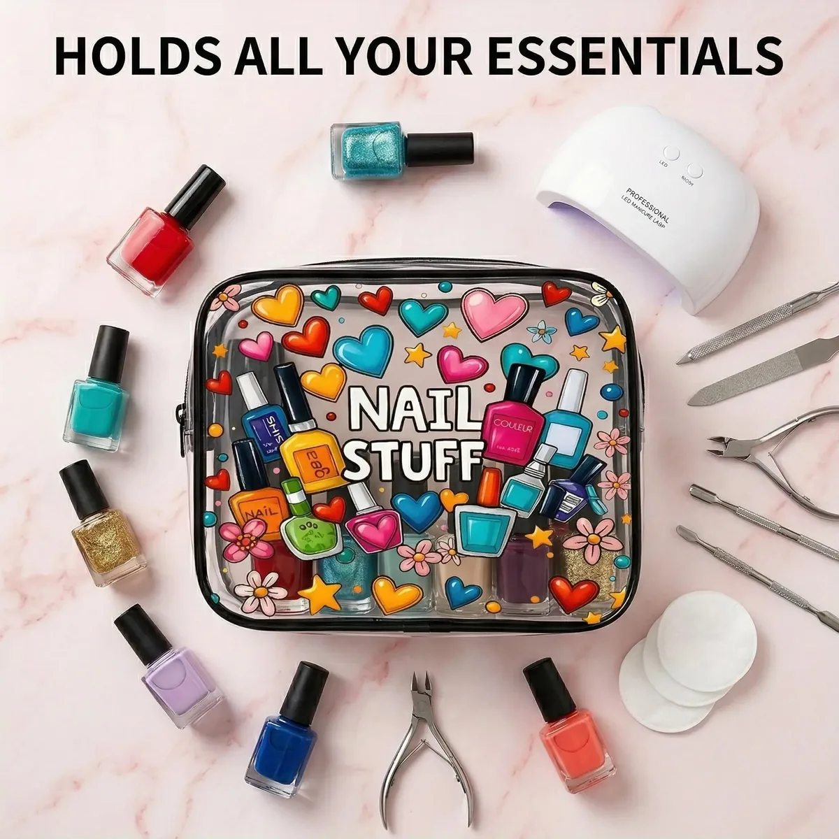 1 pièce trousse de maquillage transparente, organisateur de vernis à ongles, pochette de voyage mignonne pour cosmétiques, trousse de toilette étanche transparente pour les vacances d'été