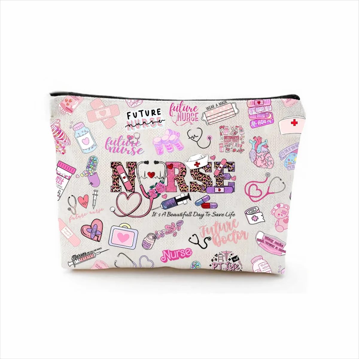 trousse polyester motif floral décontracté pliable extensible cosmétique maquillage voyage salle bain petit format