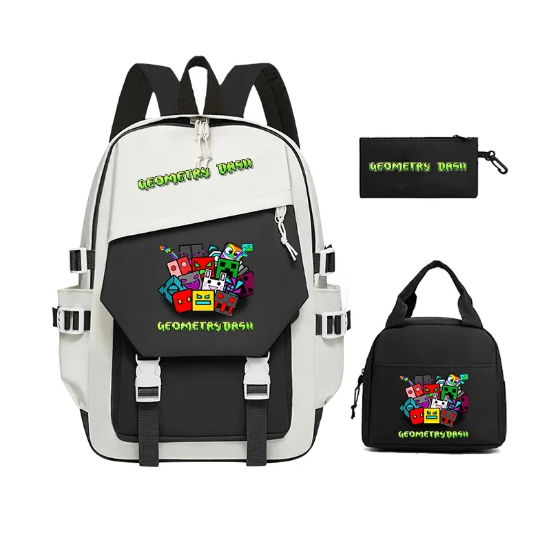 nouveaux sacs à dos geometry dash, ensembles de 3 pièces, sacs d'école pour filles et garçons, sac à dos à fermeture éclair avec dessin animé amusant, sac à dos pour ordinateur portable pour adolescents