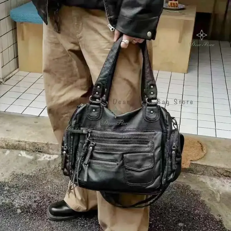 Y2k – sacs à bandoulière Vintage noirs pour femmes, sac à bandoulière Punk gothique, sacs à main multi-poches en cuir PU, fourre-tout de grande capacité à la mode