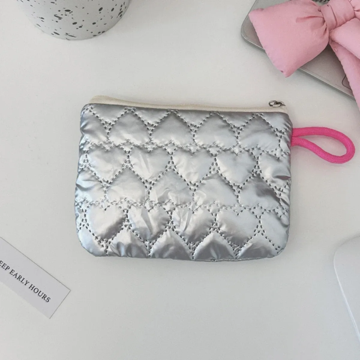 porte-monnaie à motif d'arc lingge argenté, petit portefeuille en toile pour dames et filles, sac de rangement pour écouteurs, clé de monnaie, pochette à fermeture éclair