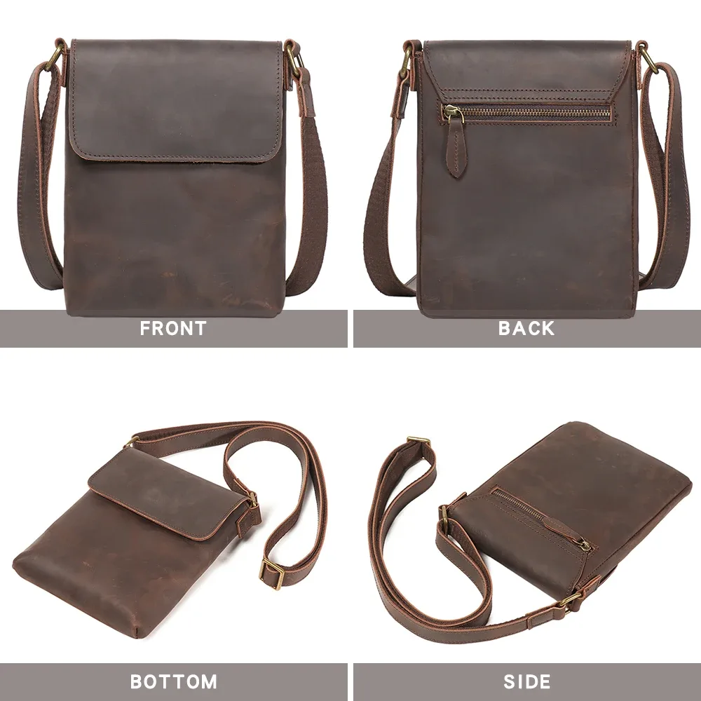 sac à bandoulière en cuir crazy horse, sac à bandoulière à capuche, style rétro décontracté pour les voyages quotidiens