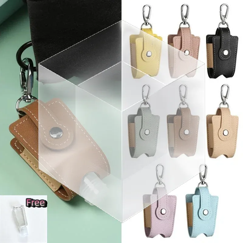 porte-désinfectant pour les mains en cuir pu avec porte-clés en métal, flacon vide rechargeable, s'adapte à la pochette, au sac à dos, aux clés
