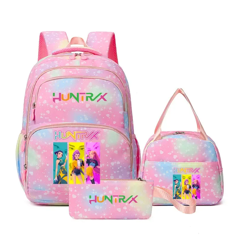 lot de 3 sacs à dos kpop demon hunters, cartable de dessin animé pour adolescents, sac d'étudiant, sacoche pour ordinateur portable et livres, sac de voyage, mochilas
