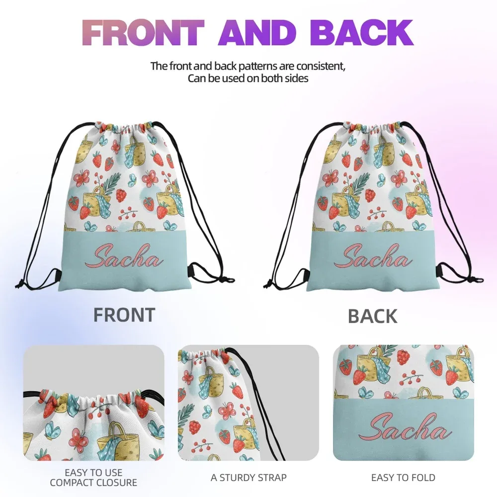 sac à dos à cordon personnalisé avec motif floral et nom, sac à cordon léger et pliable pour les vacances d'été en plein air, cadeau