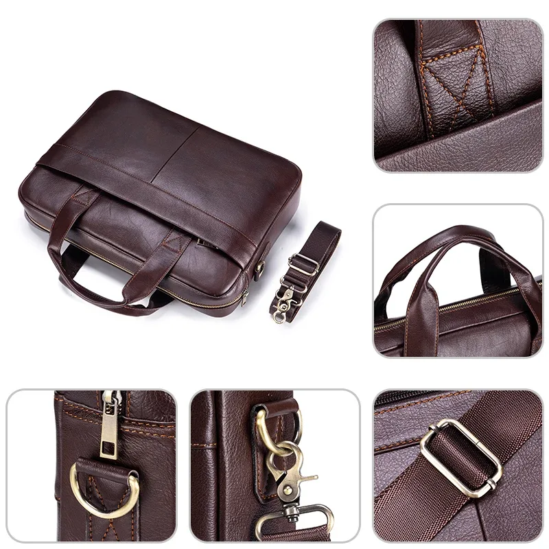 porte-documents en cuir véritable pour hommes, sac d'affaires de luxe souple, compatible avec ordinateur portable de 15.6 pouces, sac à main léger pour les déplacements au bureau