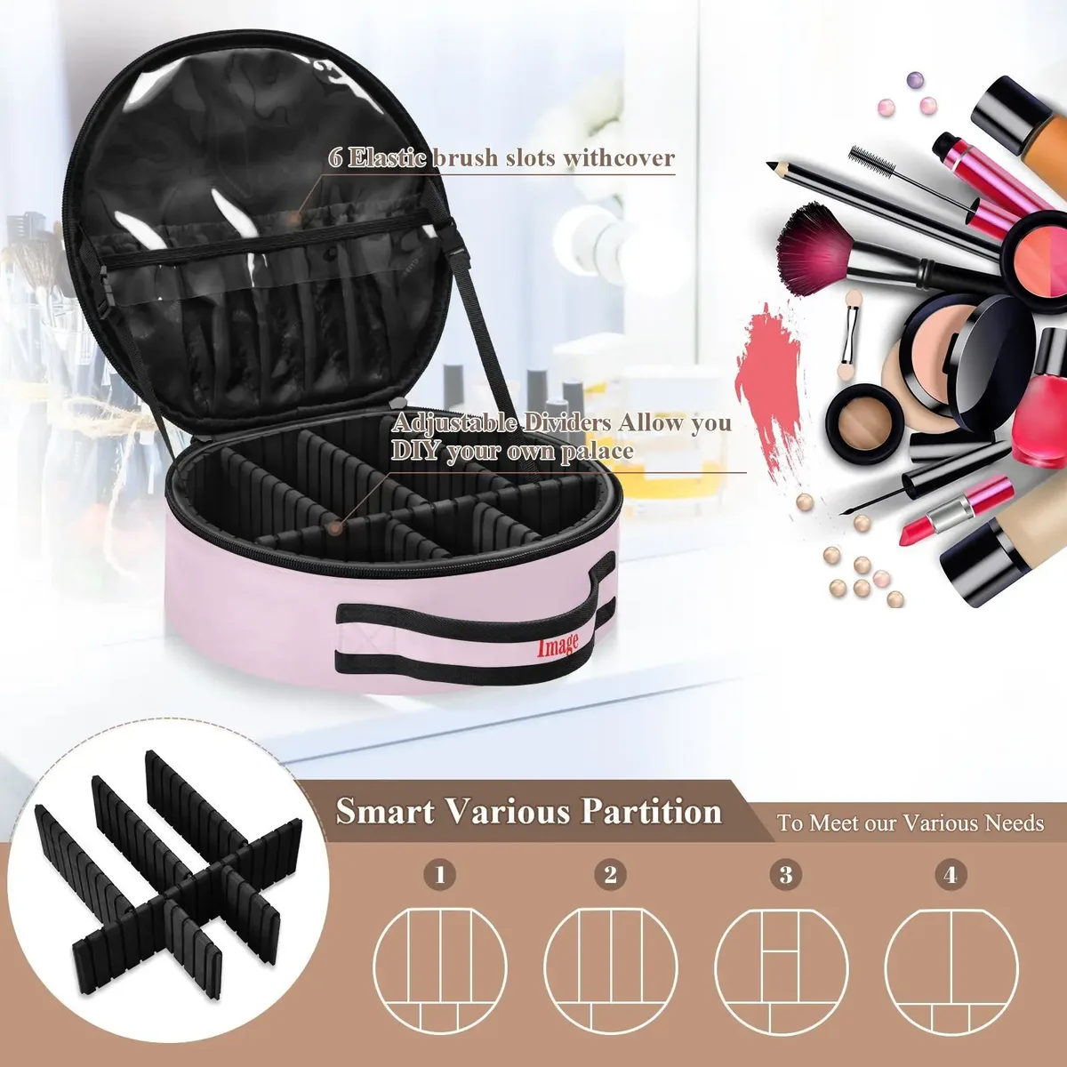 trousse à cosmétiques ronde à partition dure pour femmes, trousse de maquillage de voyage, motif personnalisé, valises à cosmétiques, trousse de toilette de maquillage, nouveau