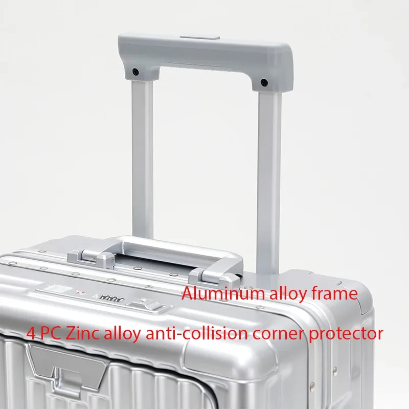 ensemble 1 pièce, valise trolley à cadre en aluminium de 20 pouces, bagage cabine fonctionnel avec frein à absorption des chocs, roues universelles silencieuses, fonction porte-gobelet, fonction porte-téléphone, fonction de chargement usb, idéale pour les voyages d'affaires, les vacances, les courts séjours et comme cadeau.