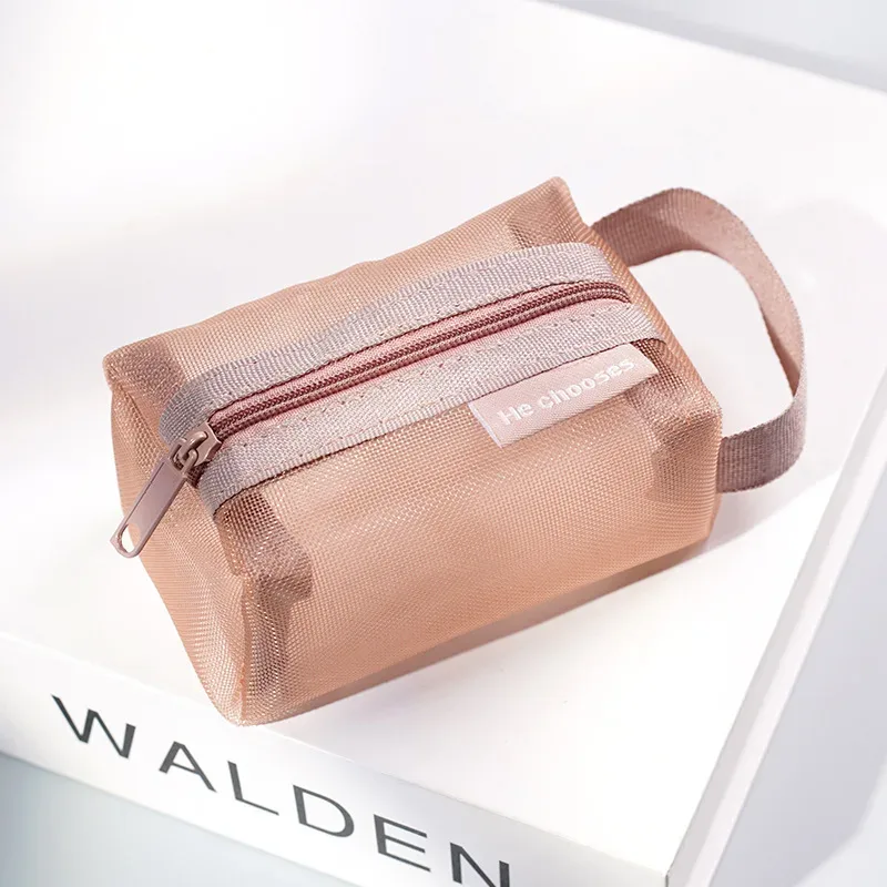 mini sacs à cosmétiques en maille de nylon transparent avec fermeture éclair, petits sacs de maquillage pour rouge à lèvres, pochette pour ligne de données, étui organisateur pour clé d'écouteurs