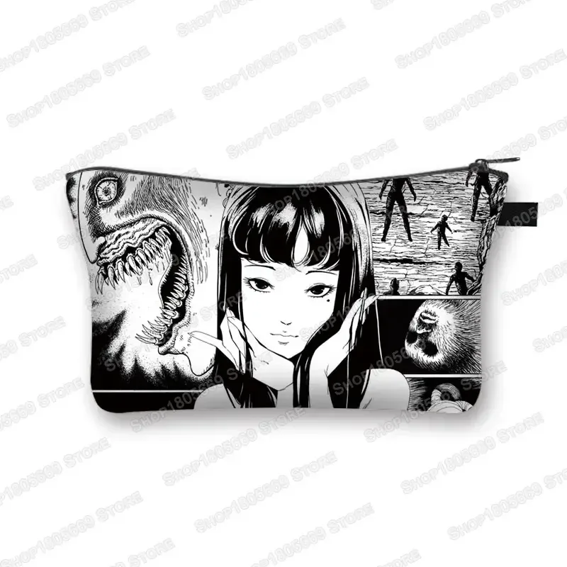 trousse à cosmétiques imprimée manga d'horreur tomie spiralized pour femmes, trousse de maquillage, rouge à lèvres, trousse de toilette, mini sac à main pour filles, trousse à cosmétiques