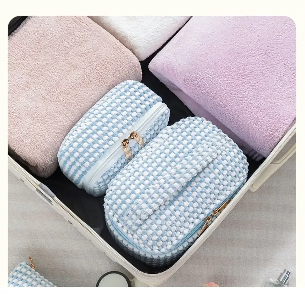 trousse de maquillage en velours côtelé tendance avec fermeture éclair, grande capacité, sac cosmétique de voyage portable, organisateur de rangement, trousse de toilette