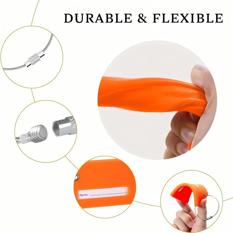 étiquettes de bagages en silicone avec anneaux suspendus en acier inoxydable, souples, pliables, style décontracté, adaptées aux voyages et aux vacances, 1 pièce
