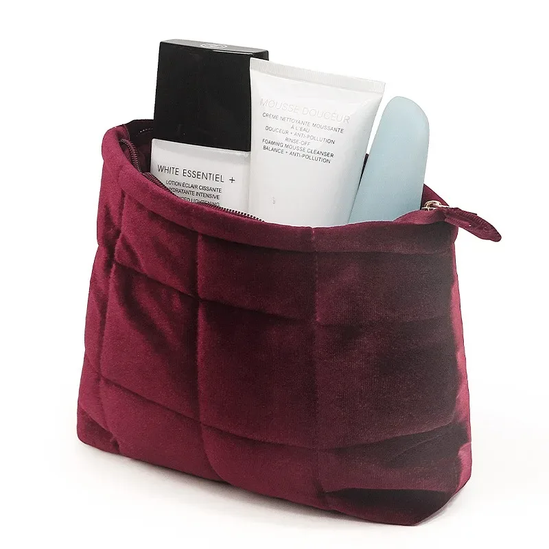 organisateur voyage velours gris beige marron grande capacité format rectangulaire fermeture glissière cosmétiques transport