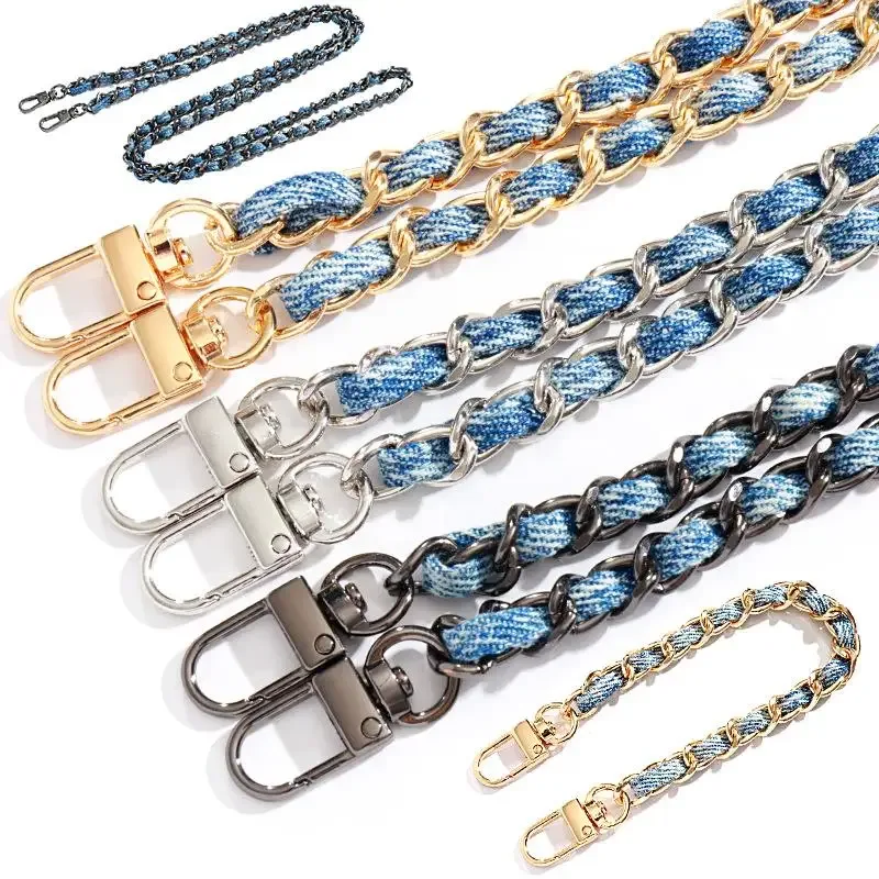 120cm sac breloques chaîne métal aluminium sac chaîne tressé denim sac à bandoulière sangle de remplacement épaule sac à main bricolage sangles 
