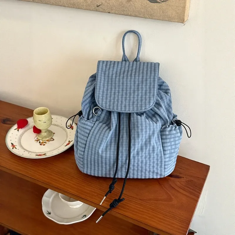 sac à dos à rabat à cordon de serrage à carreaux, sac à dos léger et décontracté, sac à dos pliable pour filles, pour les voyages, le shopping, le rangement quotidien, sac à livres
