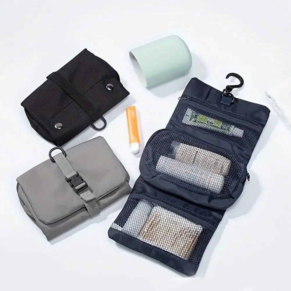 sac de toilette pliable avec crochet, sac de voyage multifonctionnel 3-en-1, sac de rangement suspendu amovible et étanche pour voyage