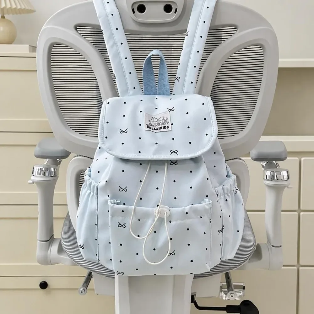 sac à dos à pois avec cordon de serrage et nœud, ultra léger, double bandoulière, grande capacité, en nylon, pour les trajets quotidiens et les voyages.