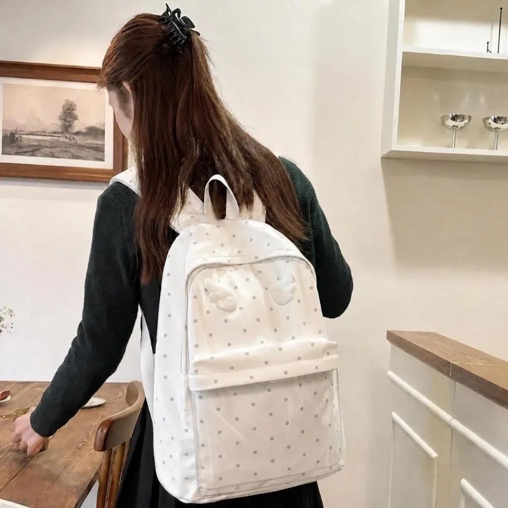 sac à dos à pois 2 tailles, grande capacité, avec poche transparente, pour l'école, motif à pois, sac à dos à poche transparente