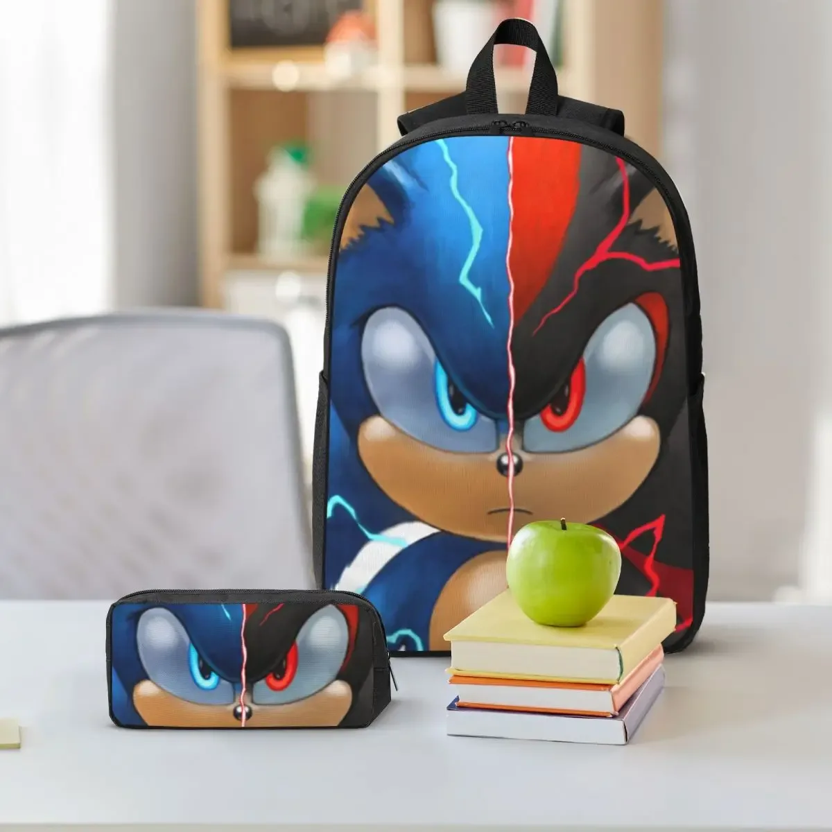 sac à dos sonic shadow pour garçons et filles, sac d'école, sac à bandoulière pour ordinateur portable, sac à déjeuner isotherme, trousse à crayons, 3 pièces
