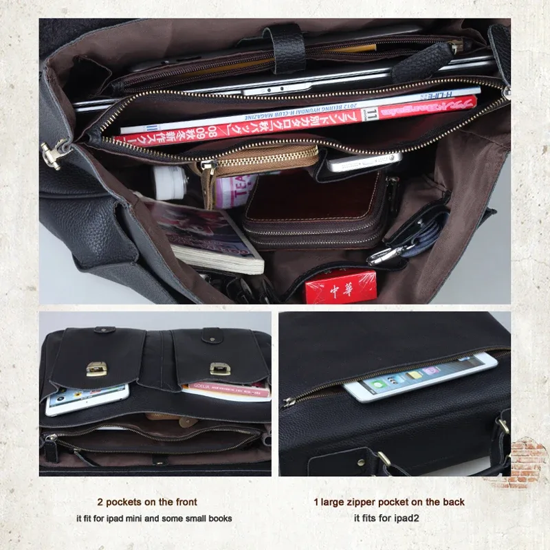 sacoche de haute qualité en cuir de vache véritable pour hommes, sac d'affaires, étui pour ordinateur portable 15,6", porte-documents masculin, sacoche de bureau, sac messager.