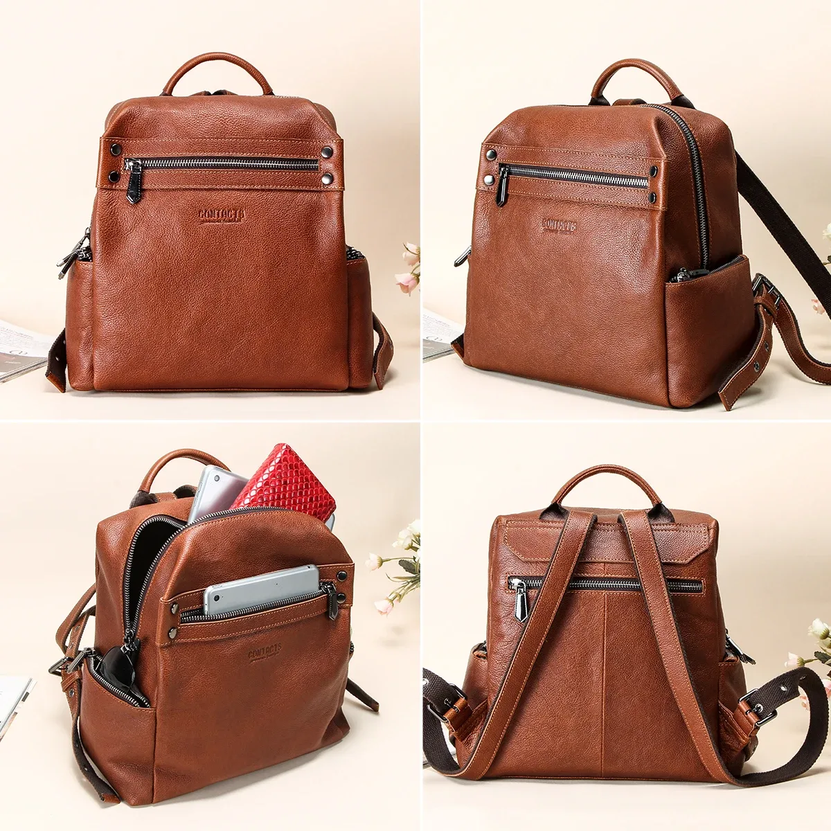 contact – petit sac à dos rétro en cuir véritable pour femmes, sac à dos de voyage, cartable à épaule, mochila