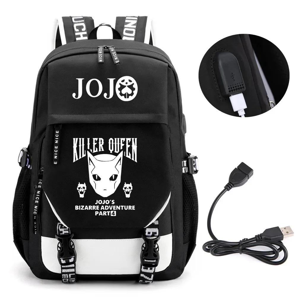 anime jojo bizarre adventure kira sac à dos école livre sacs mochila voyage usb port sac ordinateur portable garçon filles sac à dos