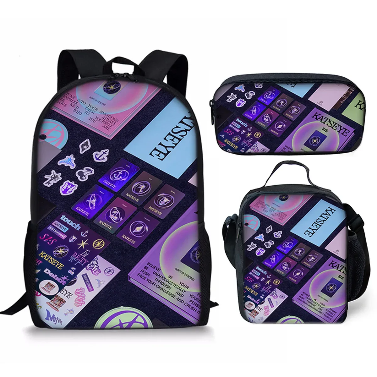 sac à dos d'école kpop katseye 3d imprimé, 3 pièces/ensemble, avec sac à déjeuner et trousse à crayons – nouveauté amusante et populaire de luxe