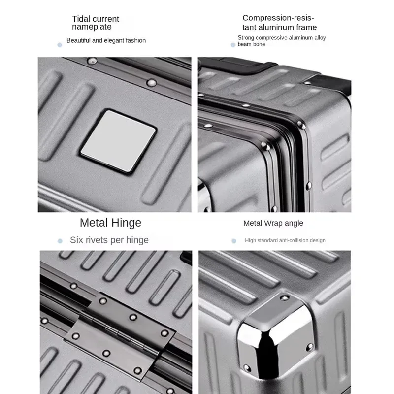valise à cadre en aluminium, grande capacité, robuste et durable, avec serrure à combinaison, bagage cabine en pc épaissi, 20/22/24/26/28 pouces