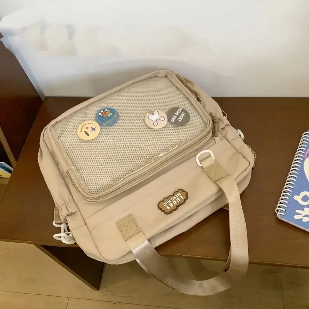 y2k-sac à dos ita pour femme, sac à dos avec badge bricolage, poche transparente pour fille, sac à main décontracté, nylon, grande capacité, initié, mode, mignon