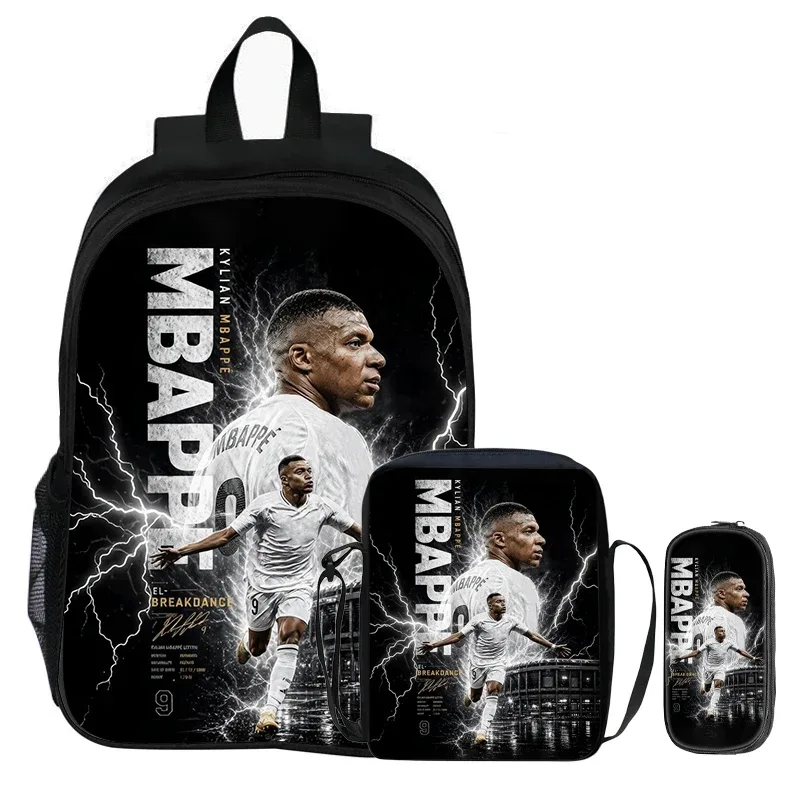 m-mbappe – ensemble de 3 pièces pour enfants, sac à dos pour étudiants, sac à bandoulière pour l'école, sacs à crayons, sac à livres, sac à dos de star du football, meilleur cadeau