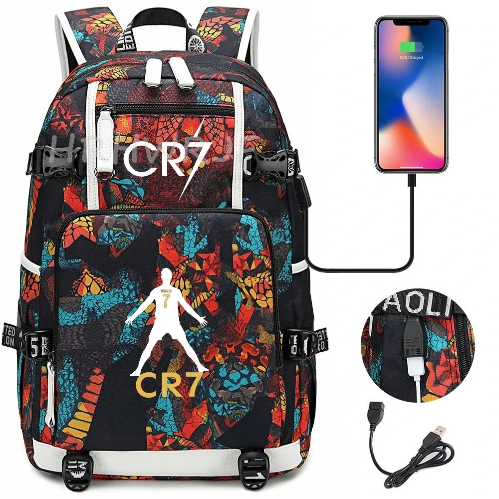 sac à dos camouflage cr7 avec usb, sac d'école pour filles et garçons du secondaire, pour adolescents, simple, multi-poches, capacité de voyage, sac à dos de randonnée pour hommes