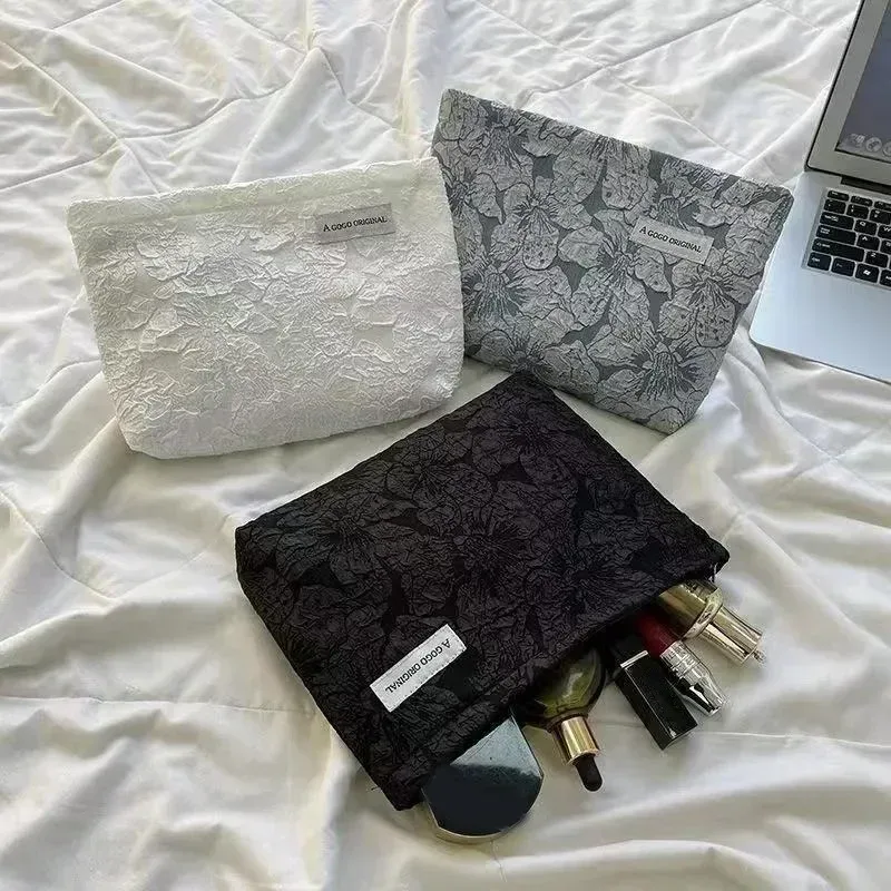trousse de maquillage florale en toile pour femme, grands sacs à cosmétiques, poudres, grande capacité, sacs de rangement de voyage, pochette simple pour femme