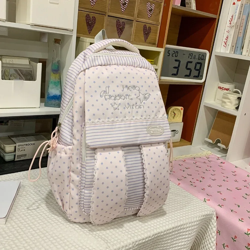 sac à dos tendance pour femme à motif pois avec oreilles de lapin, grande capacité, idéal pour les étudiants et les trajets quotidiens