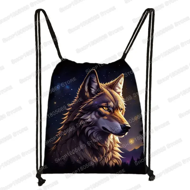 sac à dos loup hurlant sous le clair de lune et tigre coloré pour hommes et femmes, sacs à cordon de proximité en plein air, sacs de voyage pour étudiants