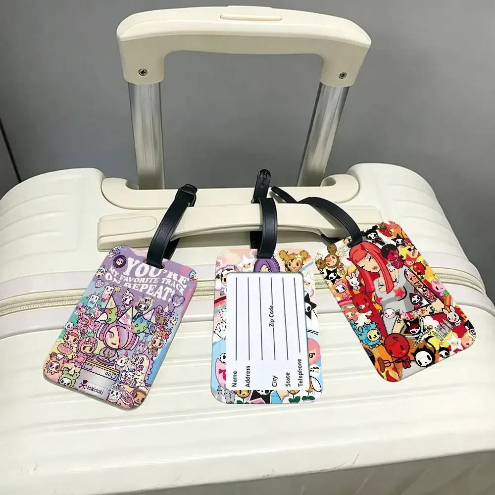 étiquette de bagage anti-perte en pvc durable, avec carte d'information, légère, pour identification des bagages, inspirée de l'anime japonais t-tokidoki