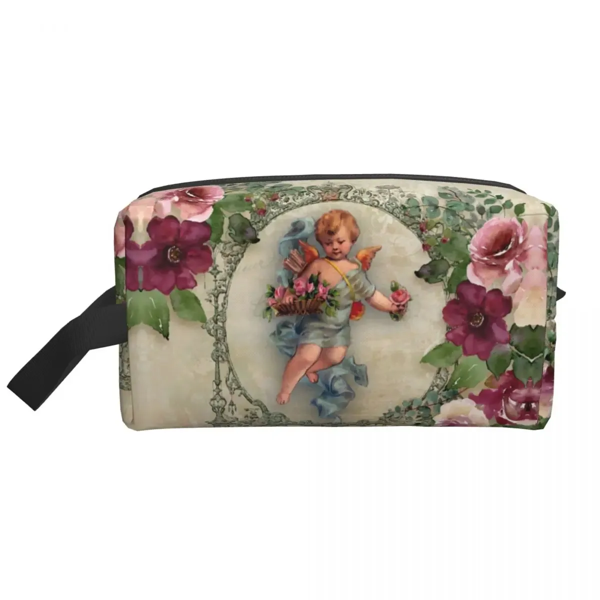 sac à cosmétiques de voyage personnalisé pour femmes, rose vintage, ange victorien, trousse de toilette de maquillage, trousse de rangement de beauté