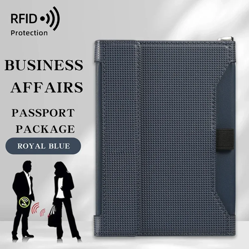 porte-passeport de haute qualité en cuir uni avec blocage rfid, étui de protection pour cartes de voyage, fente pour billets et clip, portefeuilles pour passeports.