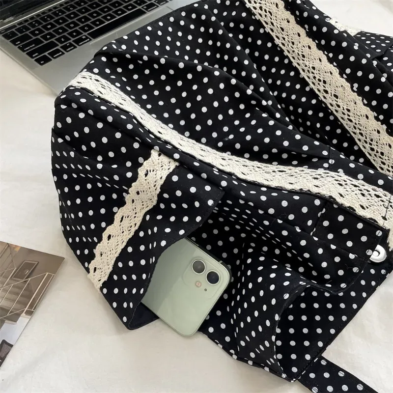 sac à bandoulière en toile vintage coréen pour femmes, fourre-tout en dentelle de grande capacité, sac à main multi-poches, sac sous les bras à points ronds