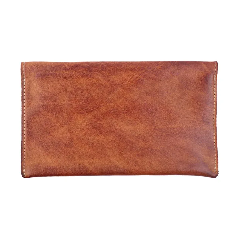 porte-passeport d'affaires en cuir véritable, tannage végétal, organisateur de documents en détresse à la main, support pour téléphone, portefeuille long en cuir de vache