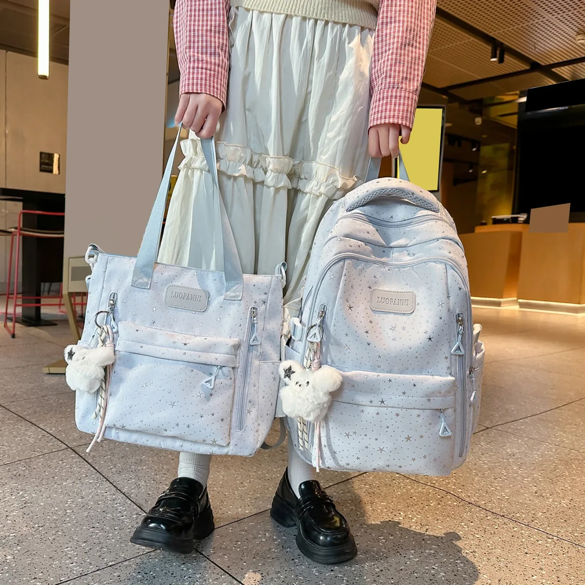 sac à dos holographique brillant ciel étoilé pour adolescentes, idéal pour l'école, avec estampage à chaud, cadeau pour amies et famille