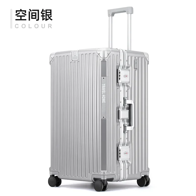 valise polycarbonate aluminium silhouette élégante bandes verticales design moderne roues toupie poignées télescopiques couleur noir blanc vert argent bagage voyage grande capacité