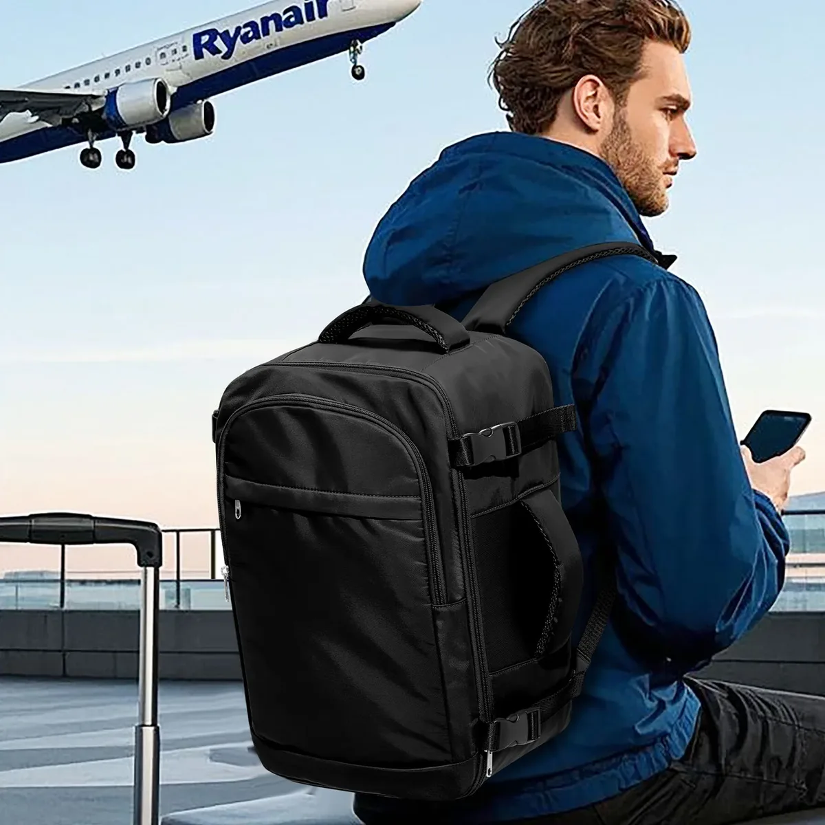 hommes 15.6 pouces pochette d'ordinateur cabine avion voyage sac à dos 40x20x25, capable porter main bagages sac à dos ryanair, collège sac à dos