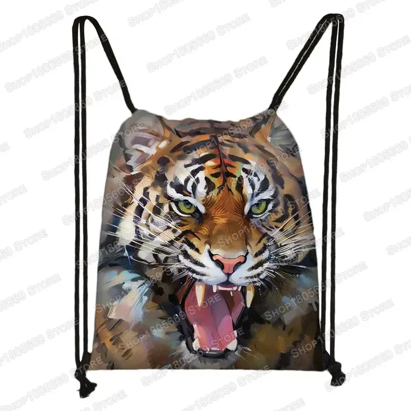sac à dos loup hurlant sous le clair de lune et tigre coloré pour hommes et femmes, sacs à cordon de proximité en plein air, sacs de voyage pour étudiants