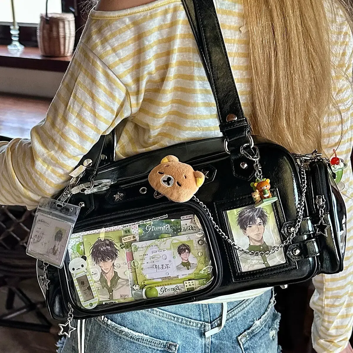 nouveau y2k étoile chaîne ita sac mignon fille bande dessinée exposition sac à bandoulière transparent grande capacité sac à bandoulière bricolage affichage sacs à main