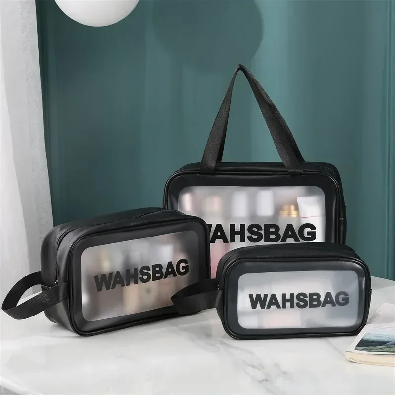 sac à cosmétiques transparent pour femmes, ensemble de 3 pièces, sac de toilette étanche, sac de bain en pvc de grande capacité, sac de rangement portable, essentiels de voyage