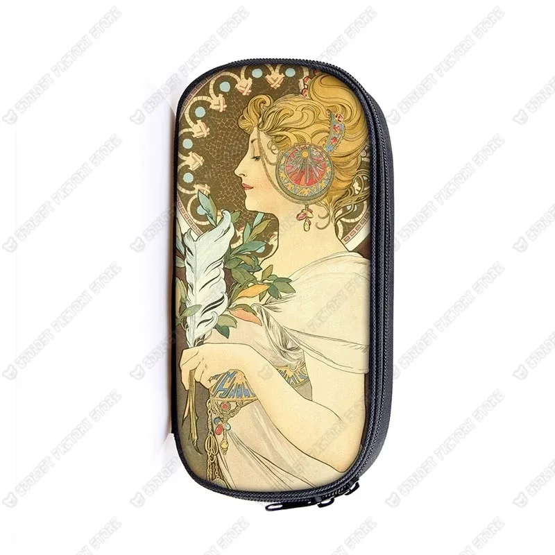 trousse de maquillage imprimée par alphonse mucha, trousse de maquillage pour femme, trousse de maquillage pour adolescent, étuis à crayons, étuis à cosmétiques