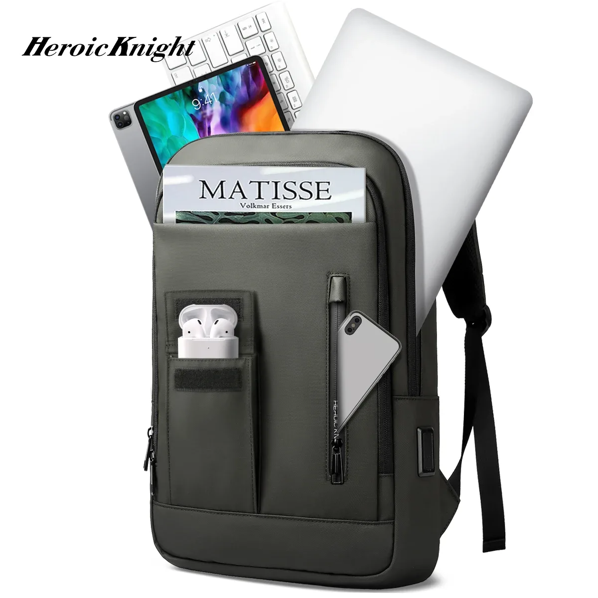 heroic knight – sac à dos d'affaires fin pour hommes, étanche, pour ordinateur portable 15.6 pouces, élégant, multifonctionnel, pour motard, sac à bandoulière de voyage