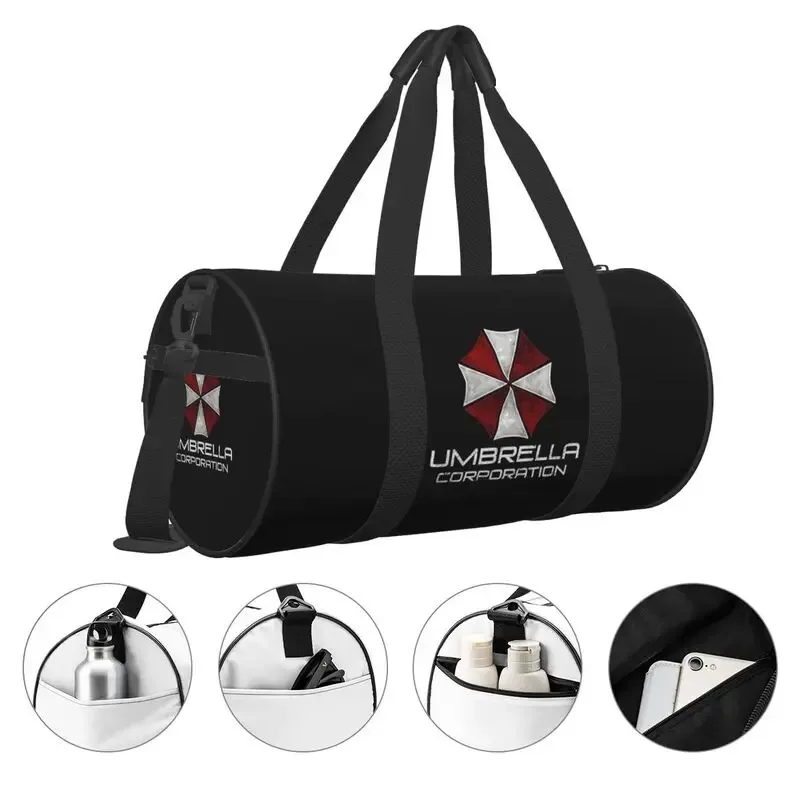 sac de voyage rond imprimé umbrella corporation, imperméable, durable, pour le sport, la gym, le fitness, avec compartiment pour chaussures et poche pour vêtements mouillés