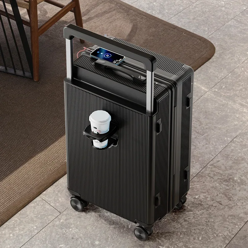 valise trolley large de 20/24/26 pouces avec roues silencieuses à frein, serrure à combinaison, boîte d'embarquement multifonctionnelle, grande capacité